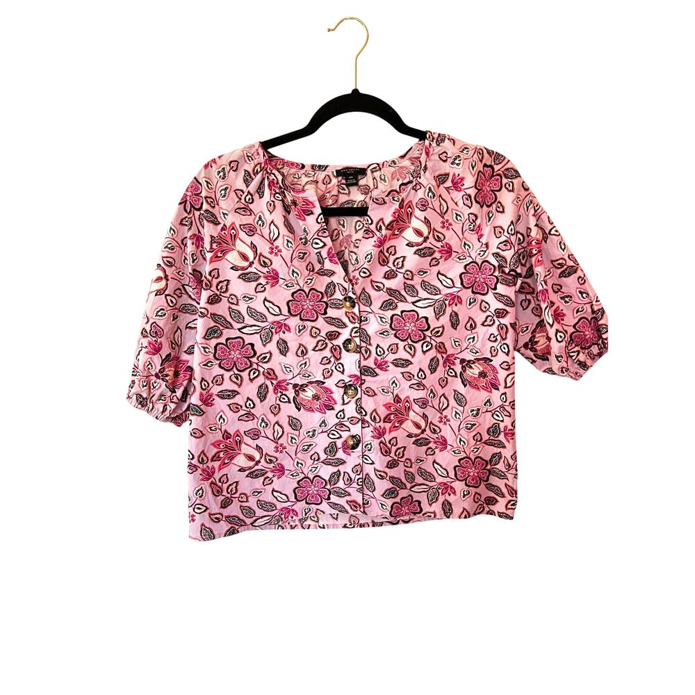 Ann Taylor Cotton Button Down Floral Print Top SZ XSP